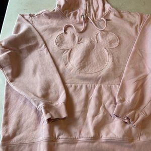 Disney H&M Mickey Logo Hoodie Pullover Pink Sweatshirt Women's Sz XL